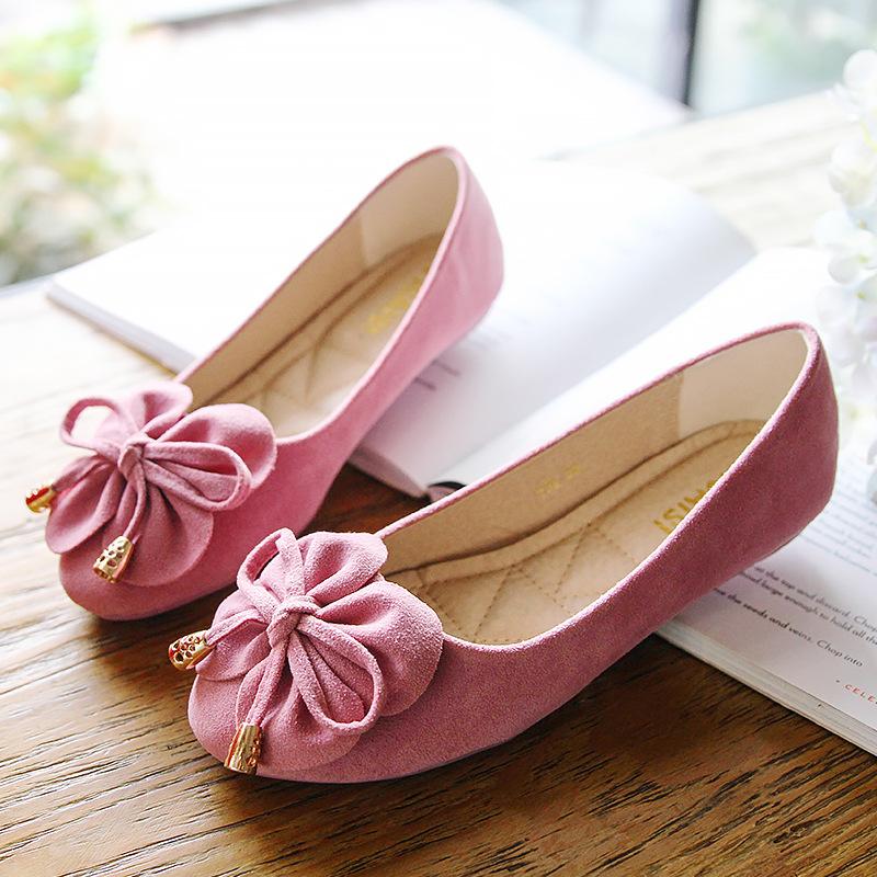 Fashion Classic Bowknot Shoes Women Flower Appliques Moccasines Femmes Faux Suede Ballets Flats Woman Slip On Single Shoes Daily Loafers