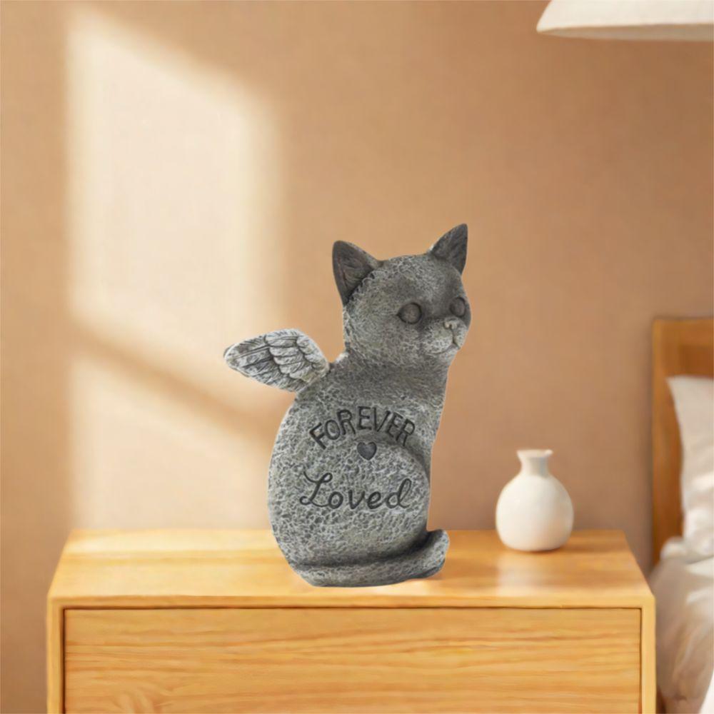 Resin Pet Memorial Statue Weatherproof Lovely Pet Memorial Tombstone with Wing Stone Finish Pet Dog Cats Memorial Sculpture