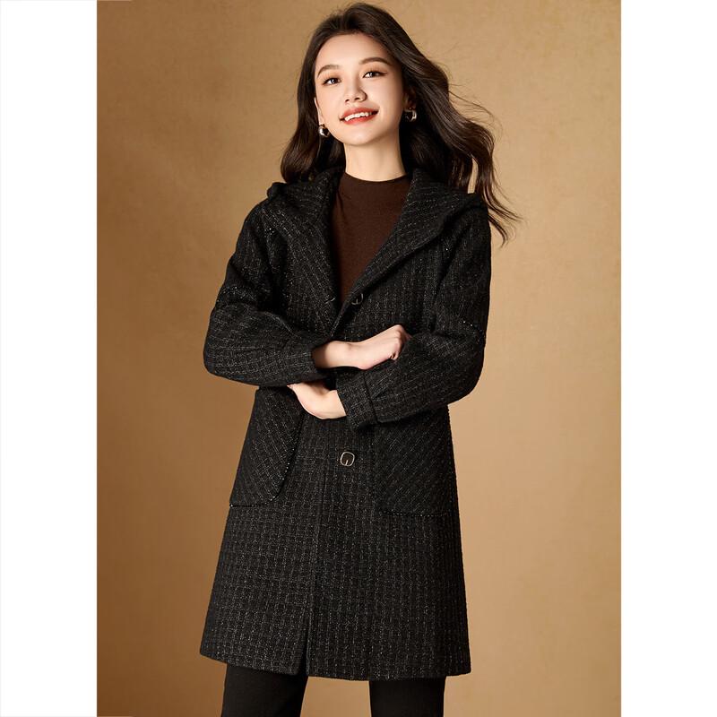 Women's British Style Plaid Hooded Mid-Length Coat