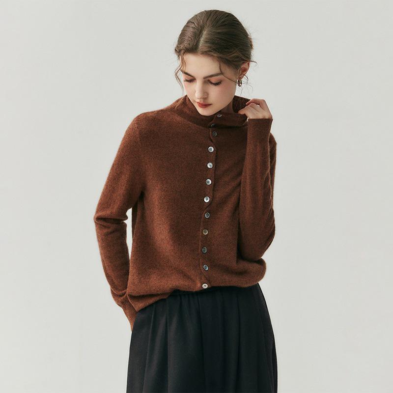2026 Autumn/Winter Women's Reversible Cashmere High Neck Cardigan - Rolled Edge, Casual, Skin-Friendly Knit Sweater