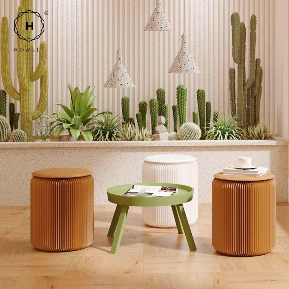 Homlly Eco Craft Paper Foldable Stool Chair with Cushion