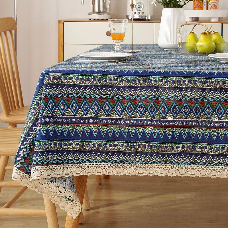Green Grass Tablecloth, Cotton-Linen Fabric Minimalist Lace Desk Mat, Rectangular Coffee Tablecloth