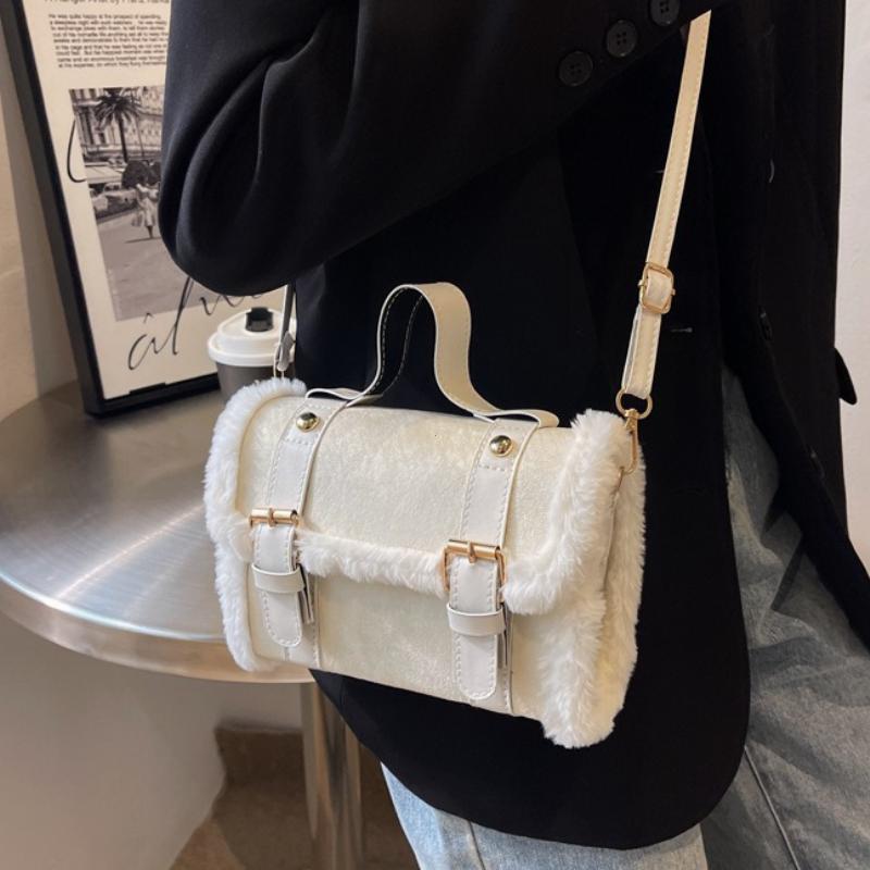 Winter Women Plush Crossbody Bag Soft Velvet Mini Square Shoulder Handbag Stylish Small Purse Wallet