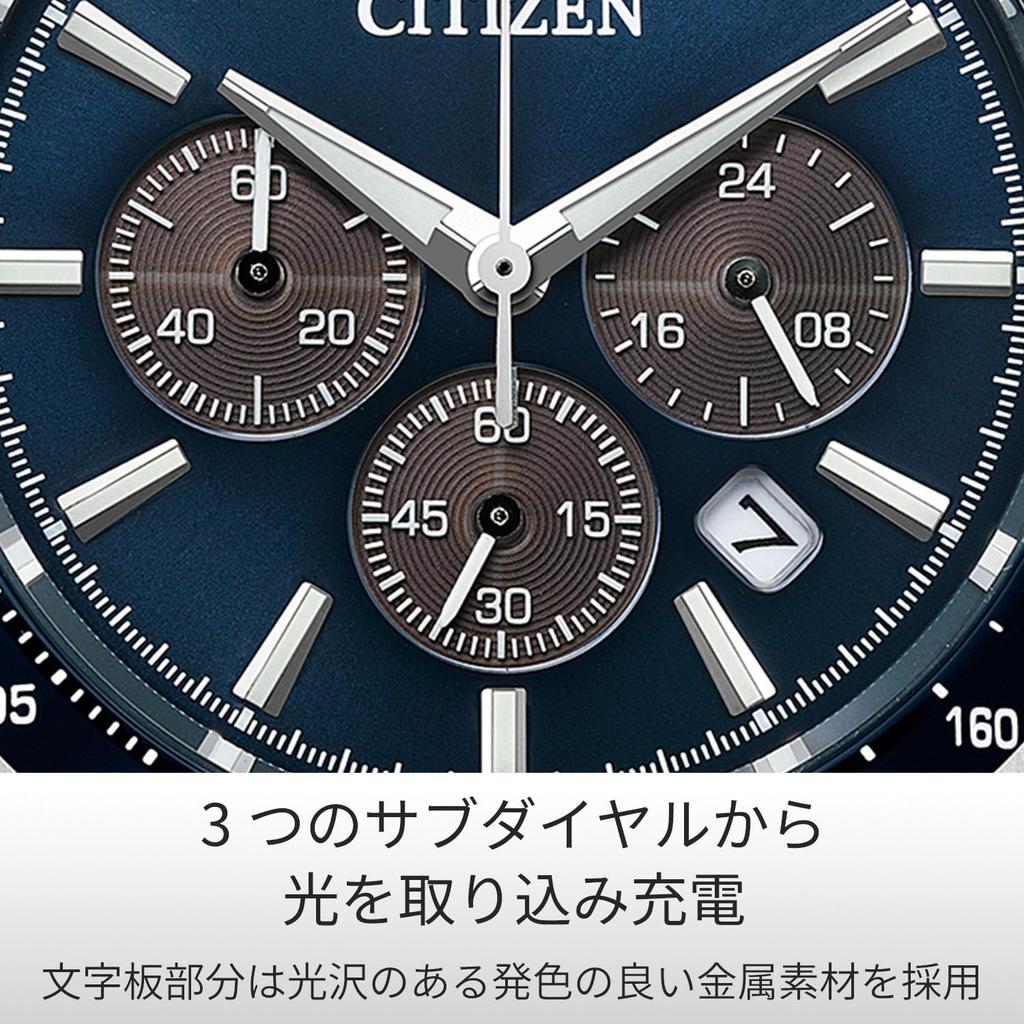 Citizen Eco-Drive Chronograph Water-Resistant Wristwatch CA4766-51L Men's Silver Navy Date