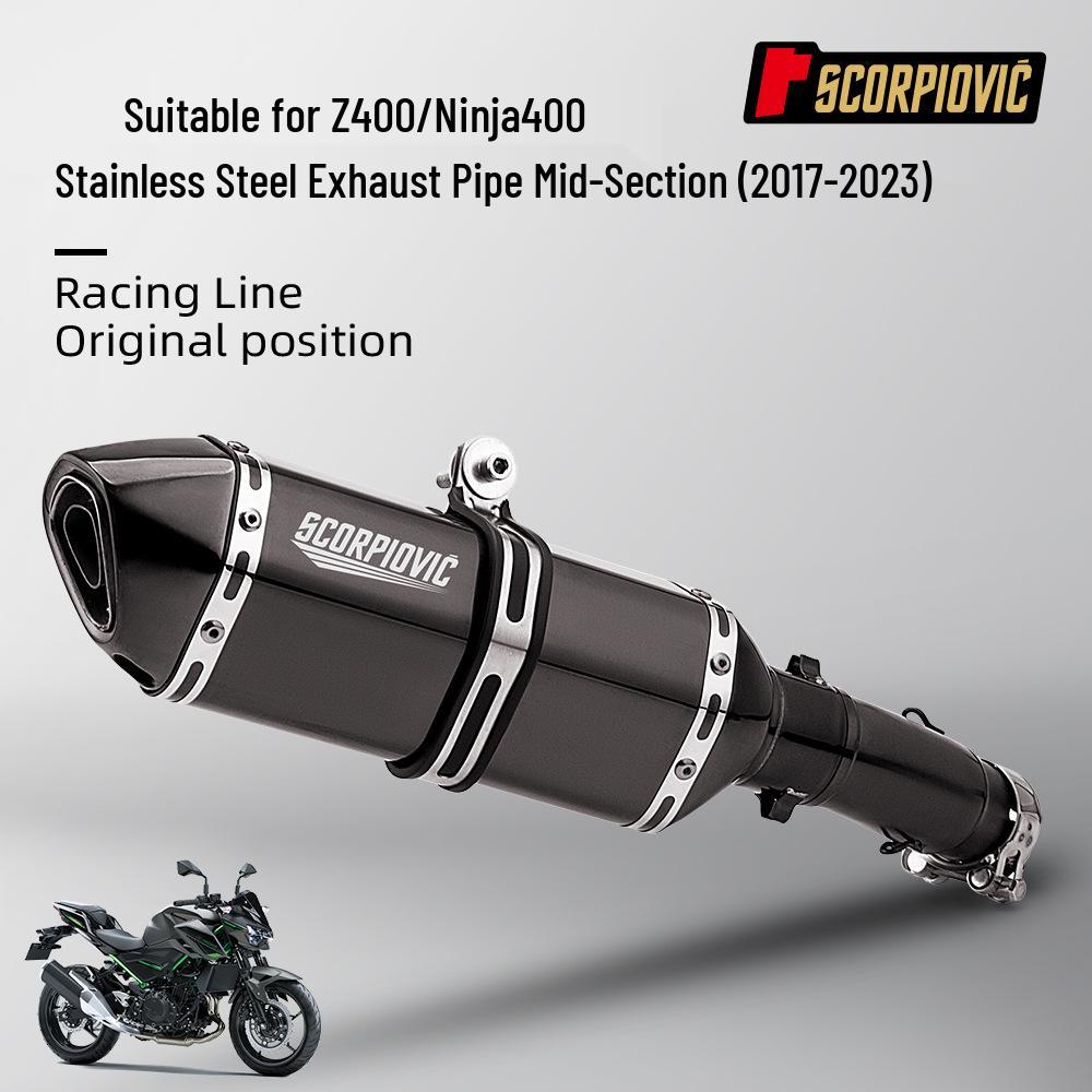 Ninja 400 Z400 Stainless Steel Mid-Pipe Exhaust, Non-Destructive Install for 2017-2023 Models