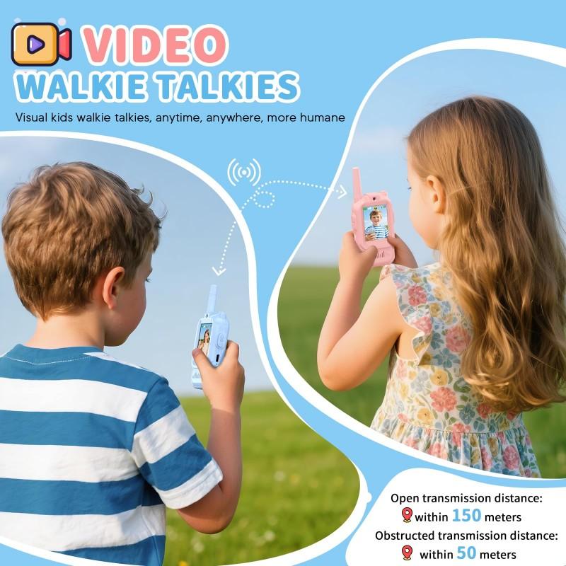 2 Stück Video-Walkie-Talkies für Kinder 2-Zoll Video-Intercom Wiederaufladbare Sprachschriften Ein-Klick-Anruf Cartoon-Intercom Spielzeug Geschenk