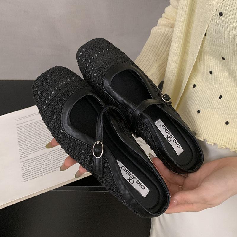 Fashion Fashion Shallow Designer Buckle Ladies Flats Mary Janes Shoes Female Slip On Footwear Weave Women Flats With Shoes Mules