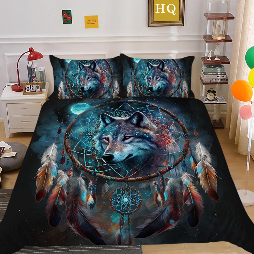 Wolf Printed Home Bedclothes King Size Microfiber Bedding Set Cover Man Soft High Quality Home Textiles