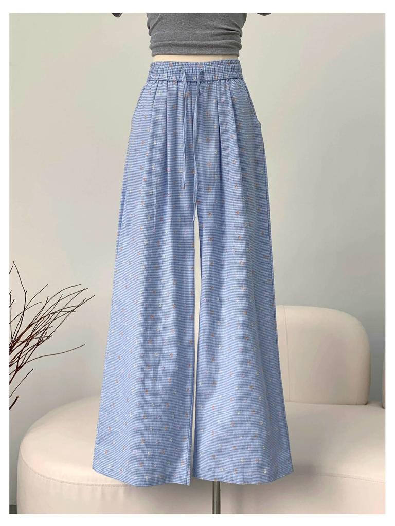 Women's High Waist Polka Dot Wide Leg Pants - Yellow