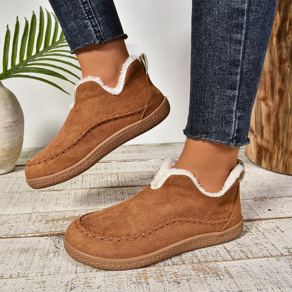 2024 Winter Women's Large Size Warm Flat Cotton Shoes with Velvet Lining