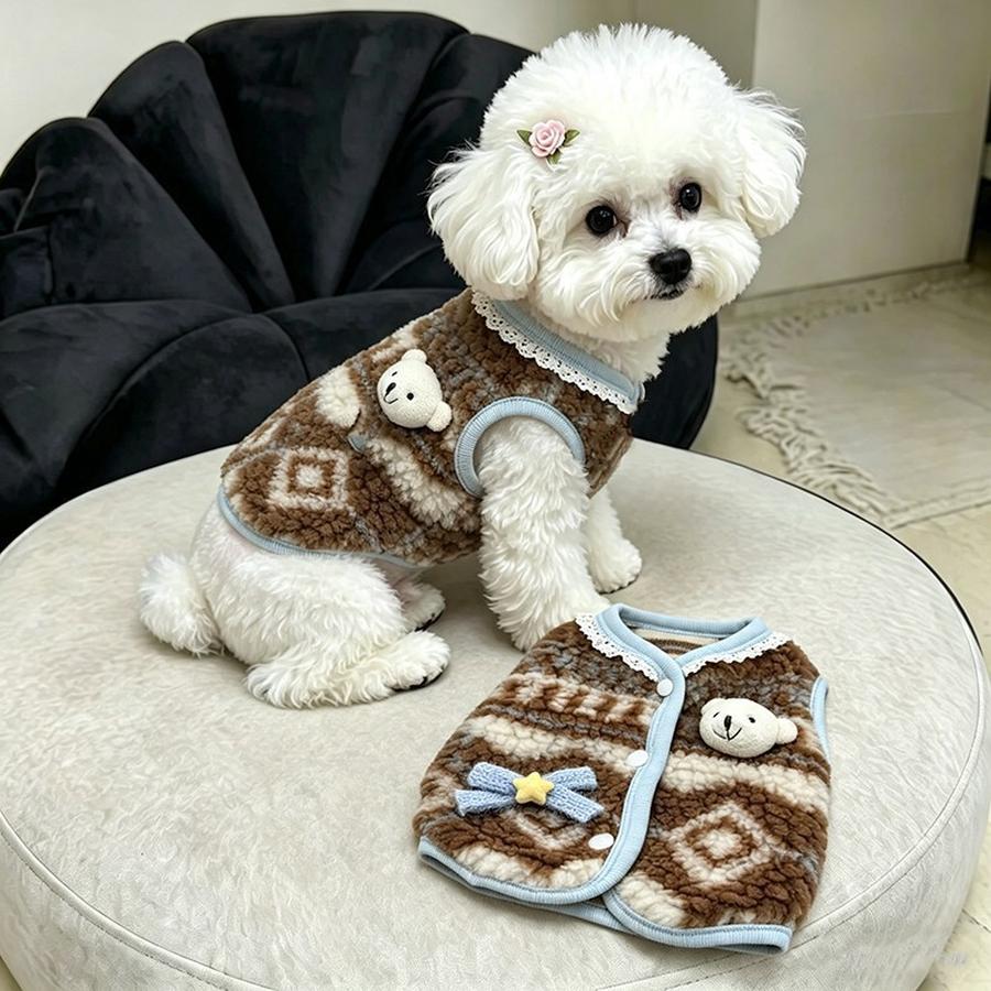 Autumn Winter New Arrivals Warm Vest Cute Bear Back Sweatshirt for Small Dogs and Cats