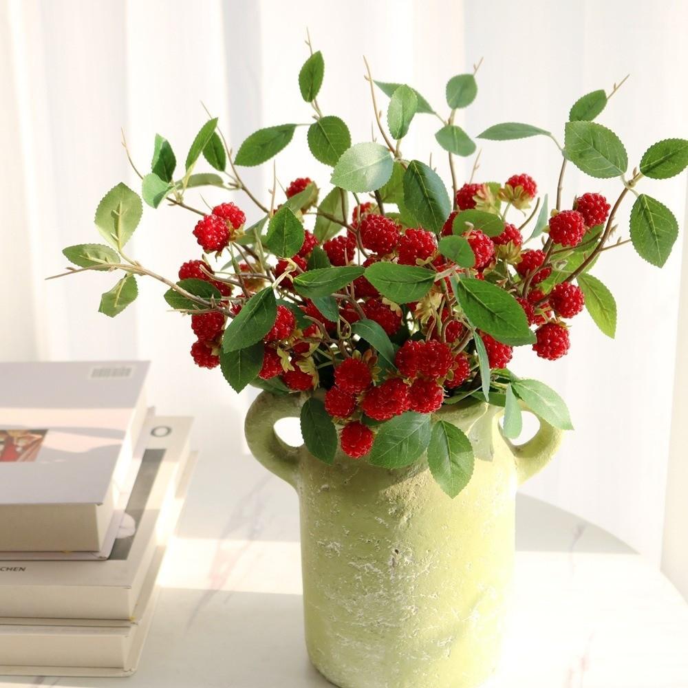 Green Leaves Artificial Raspberry Branch Luxury Fake Plants Living Room Decor