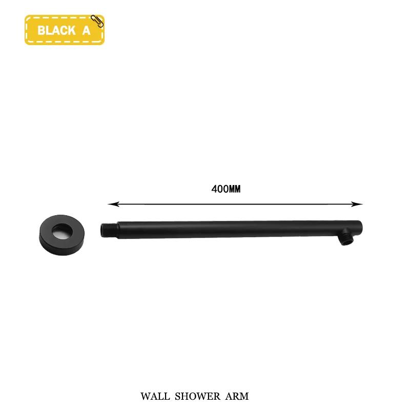 Black G1/2 Round/Square Shower Arm Bathroom Stainless Steel Ceiling Wall Mount Fixed Shower Bracket Faucet Replacement Parts
