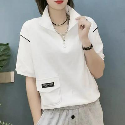 T-shirt da donna estiva oversize con mezza zip e colletto alto, design a maniche corte, top casual in stile Y2K