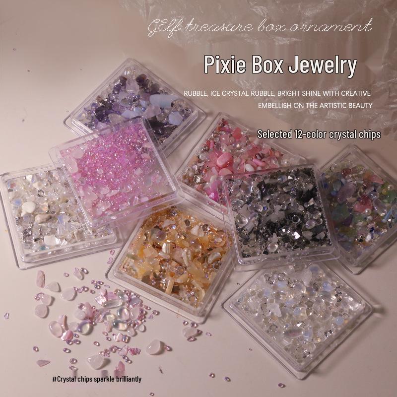 

Fairy Box: Colorful Crushed Stone & Pearl Seashell Rhinestone Nail Art Decorations