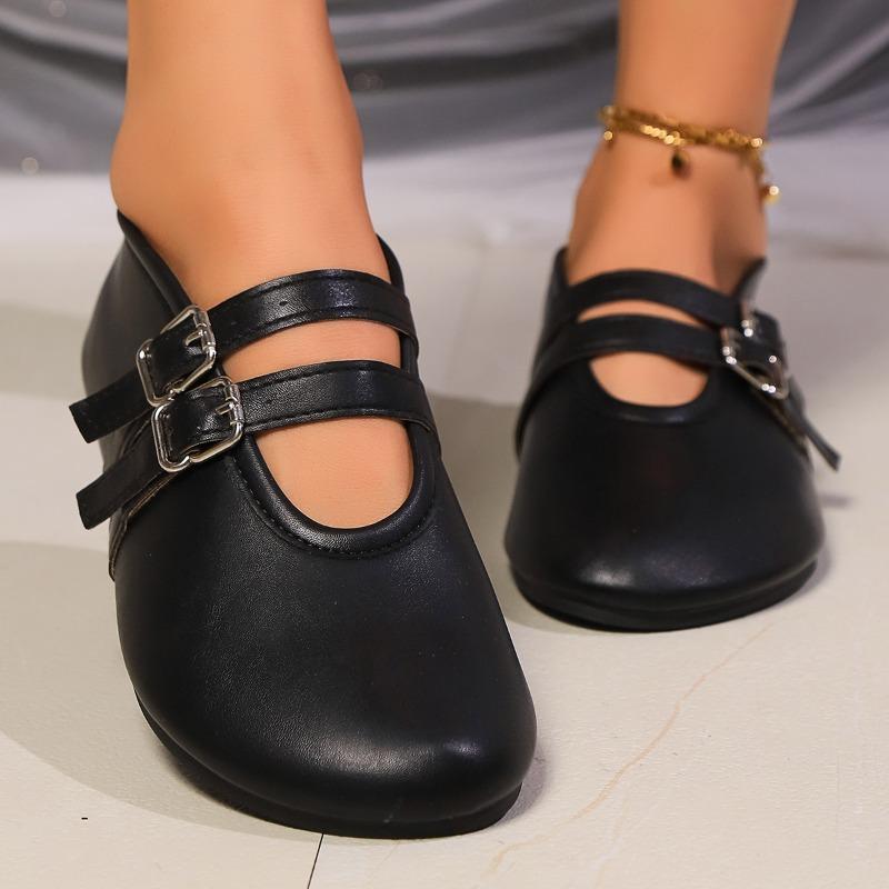 Fashion Mary Jane Shoes 2025 New Fashion Women's Flats Soft Comfortable Ballet Shoes Women's Double Buckling Design Round Toe Sneakers