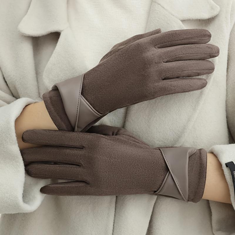 Damen Stilvolle Handschuhe mit eleganten Schleifendetails - Warm, Touchscreen-kompatibel, Perfekt für Winterradfahren und Autofahren, Vollfingerdesign