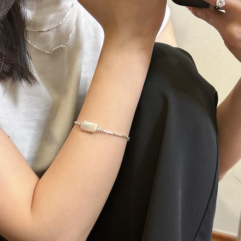 Korean Geometric S925 Sterling Silver Pearl Necklace - Irregular Layered Clavicle Chain