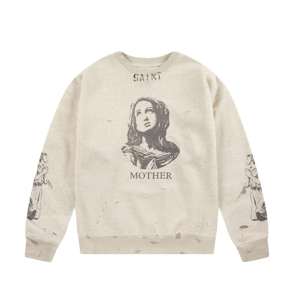Retro Unisex Distressed Graffiti Print Loose Round Neck Sweatshirt