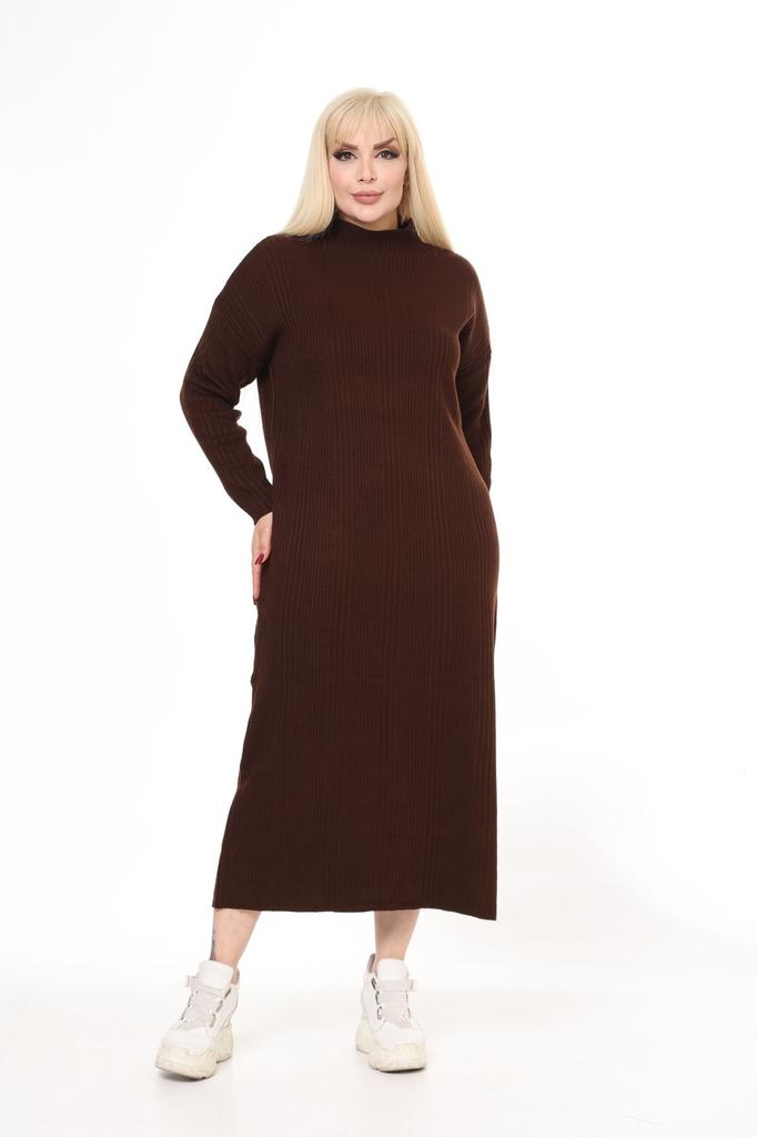 Women's Big Size Dress Green Half Turtleneck Knitted Knitted Dress