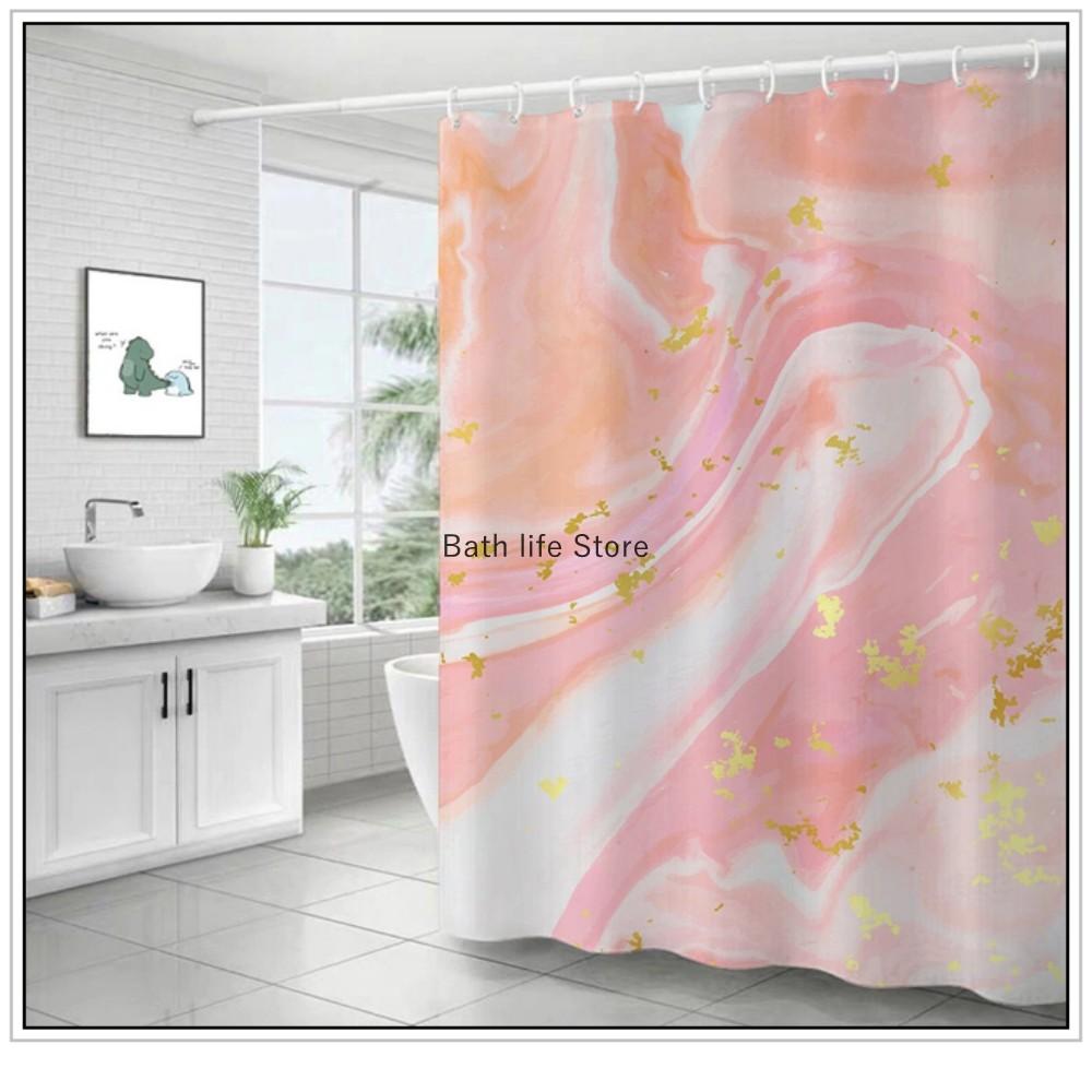 Set Tende da Doccia Impermeabili Marmo Dorato Con 12 Ganci Tende da Bagno Tessuto in Poliestere Resistente alla Muffa per Bagno Decorazioni per la Casa