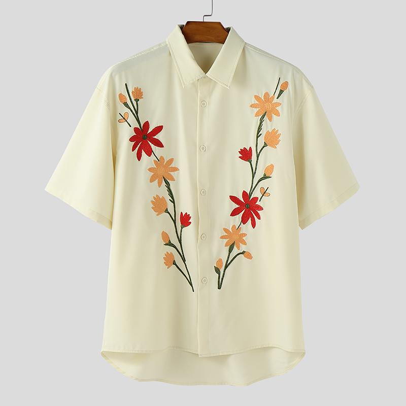 

INCERUN Summer Men Lapel Neck Short Sleeve Floral Print Buttons Casual Shirts 3XL абрикосовый