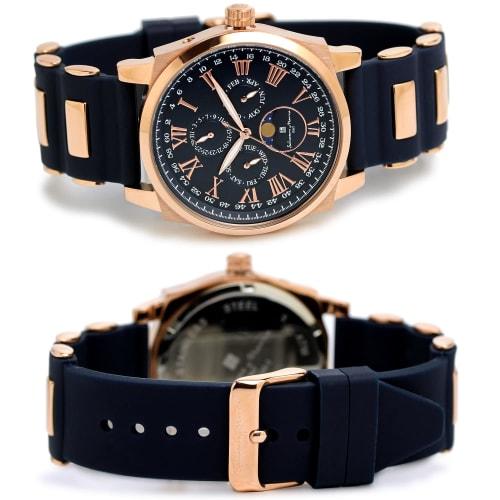 Salvatore Mara Watch Moon Phase Multi Calendar 5 ATM Water Resistant Business Formal Men's Rubber Belt Limited Model Blue Pink Gold SM22105R-PGBL