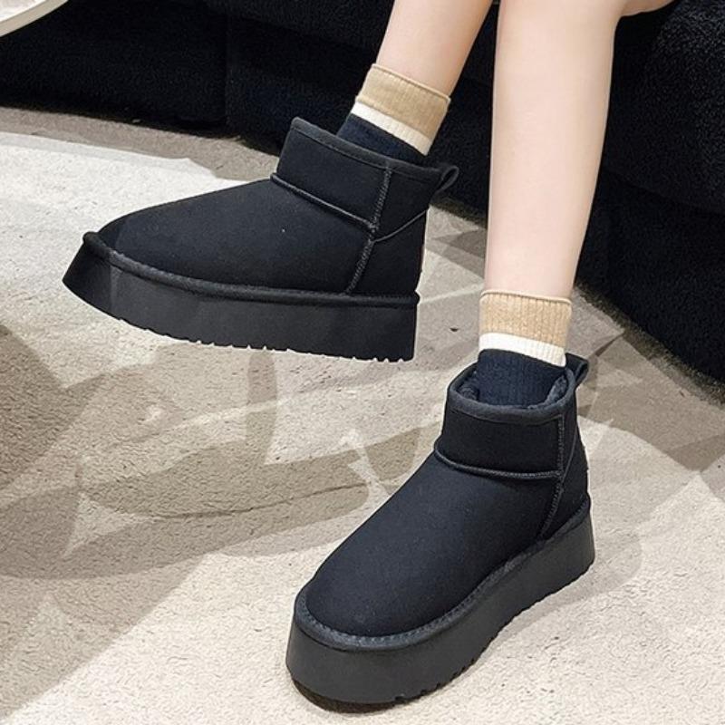 

Женские ботильоны 2024 года, зимние новые удобные женские ботинки на толстой подошве без застежек, модные теплые женские зимние ботинки из толстого плюша 35 чёрный