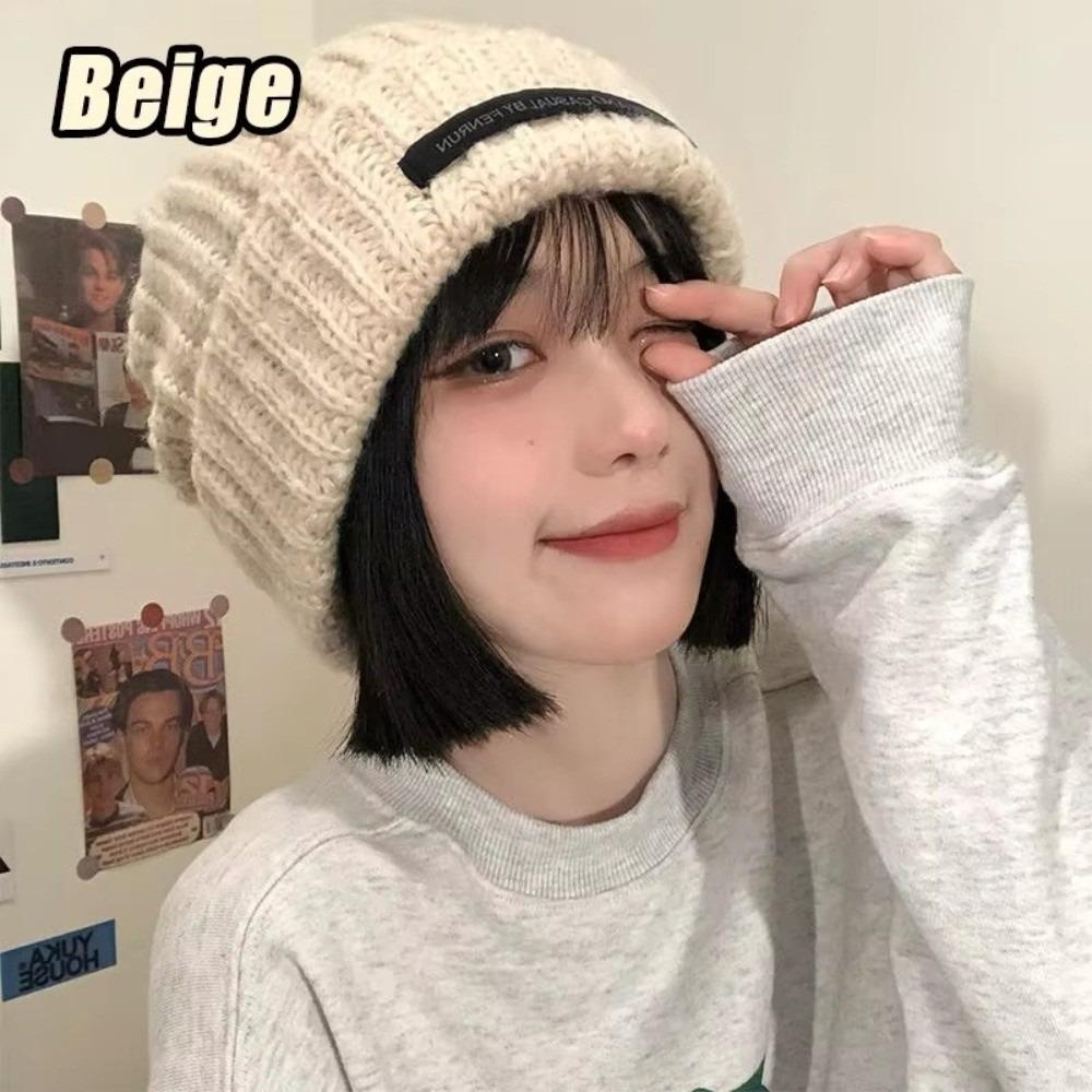 

Letters Embroider Knitted Hat Solid Color Hip Hop Caps Fashion Winter Hat for Women Men бежевий