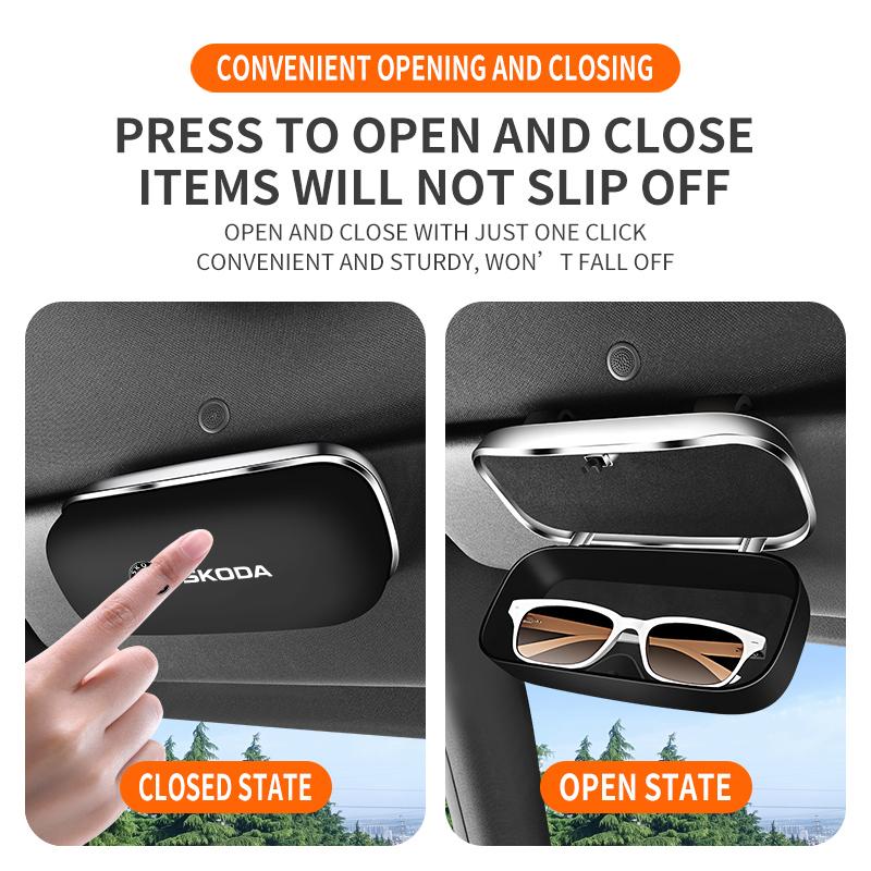 XOWS7 Car Sun Visor Sunglasses Case for Skoda Octavia Fabia Superb Rapid, Eyeglasses Holder Storage Box Auto Interior Accessories
