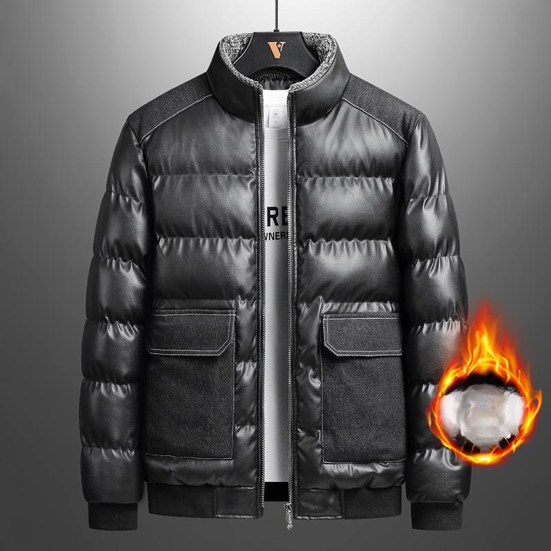 

Кожаное пальто из искусственного хлопка, пальто со стоячим воротником, большого размера, утолщенное мужское хлопковое пальто, модная осенне-зимняя хлопковая куртка, свободная теплая куртка, мужская одежда 5XL