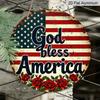 2D Flat, 1pc Heavy-Duty Retro God Bless America Round Metal Sign - Vintage Aluminum Wall Decor Suitable for Home, Office, Garage, 4th of July Gift