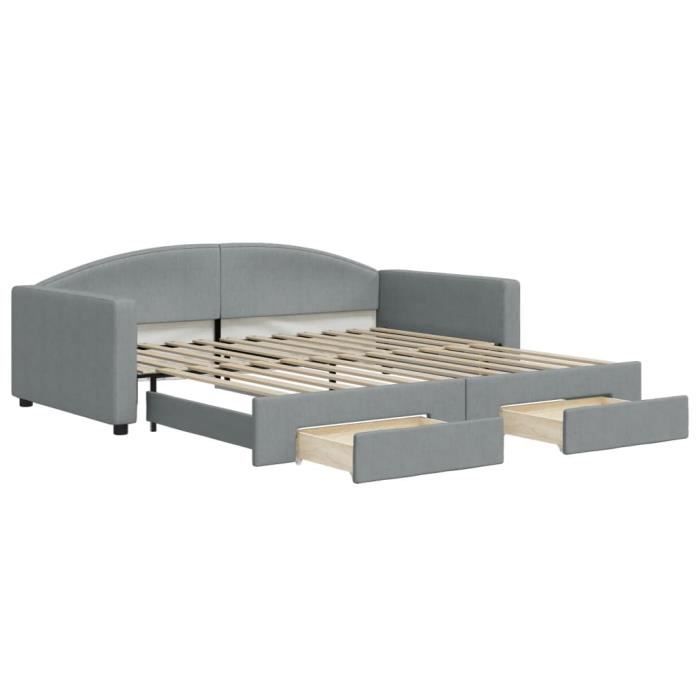 VidaXL Lit de jour avec gigogne et tiroirs gris clair 100x200 cm tissu 3197229