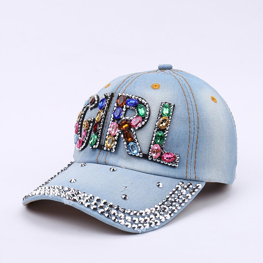 Women's Rhinestone Denim Baseball Cap - Paris Lettering Sun Hat