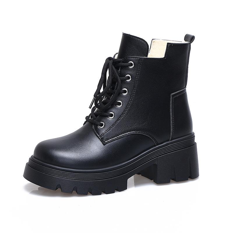 Martin Boots Women's Autumn and Winter New Casual Fashion Locomotive Short Boots Women's Thick-soled Lace-up Leather Boots Women