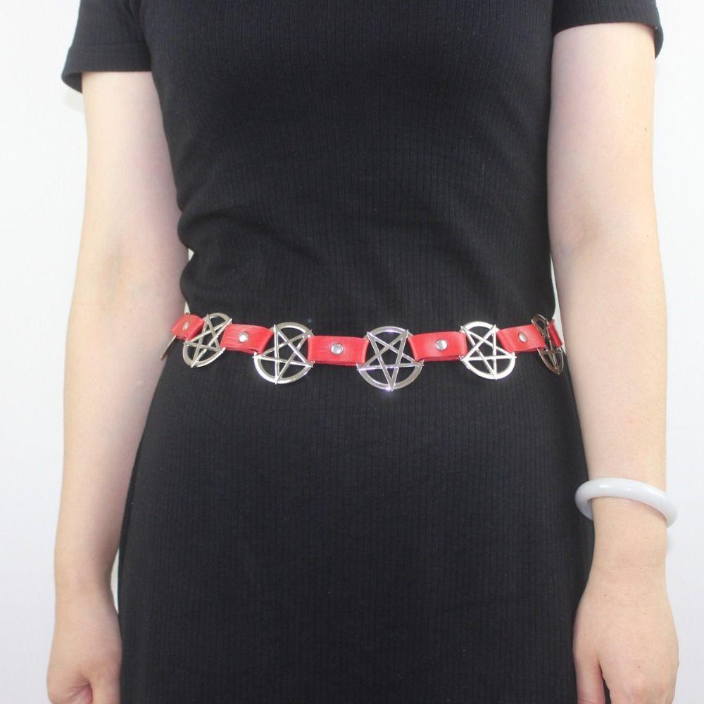 Y2K Pentagram Metal Chain  for Women Streetwear Dress Waist Accessory