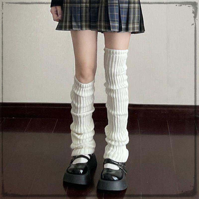 Women's Korean Style Knit Wool Leg Warmers - White Calf Socks for Autumn & Winter