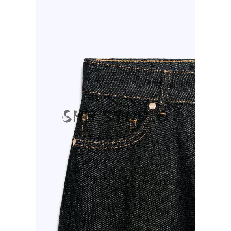 Fall New Women's Clothing French Five-Pocket Design Loose High Waist Straight-leg Flanging Denim 6147184