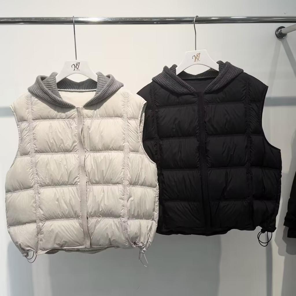 Autumn and winter new women's knitted hooded down jacket vest jacket casual versatile loose stacking vest