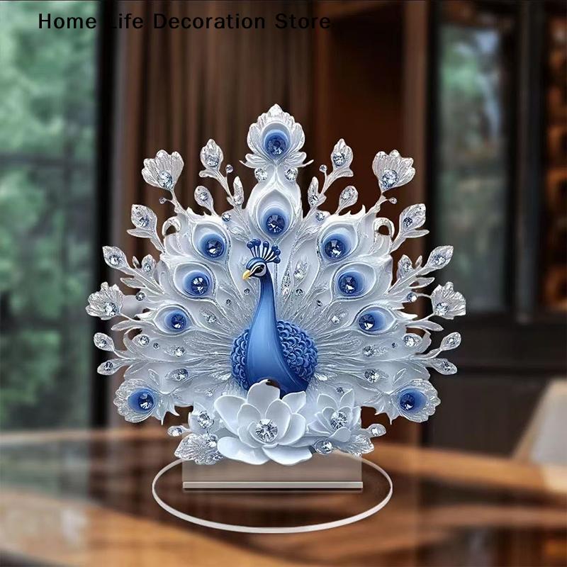 2D Acrylic Decor Peacock Figure Peacock Lotus Dragon Wolf Decor For Office Housewarming Gift Home Desktop Decor Lucky Ornament