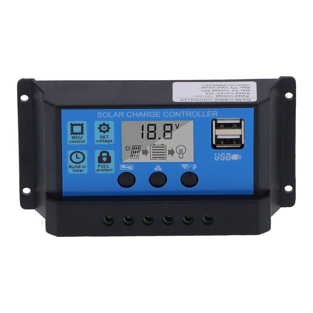 30A 12V 24V 2‑Way MOS Solar Charge Controller PWM 3 Stage Battery Regulator Solar Panel Controller