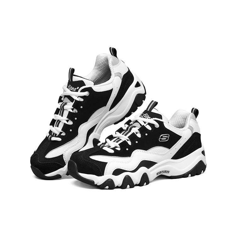 (WMNS) Skechers D'Lites low Dad Shoes GS Black/White/Grey Women's 12493-BKW