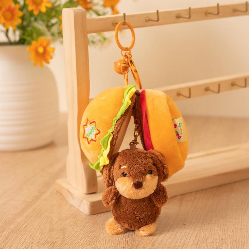 Burger Sausage Cute Dog Hamburger Nest Plush Toy Pendant Keychain Children For