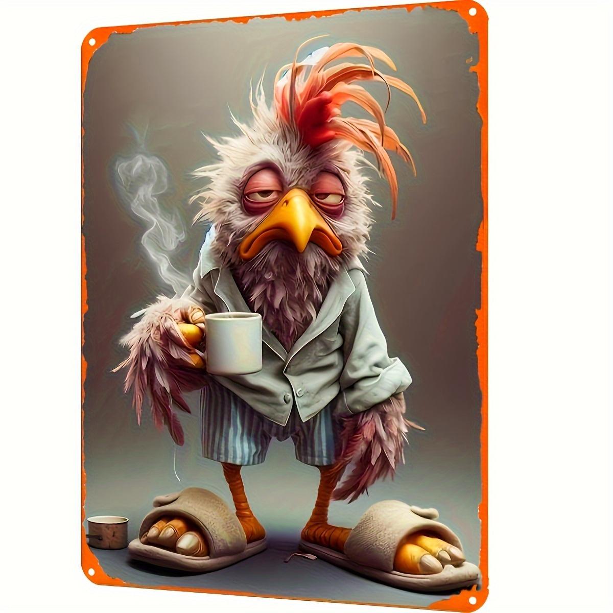 

1 шт. Винтажный петух в тапочках Металлическая жестяная табличка Железное настенное искусство для декора дома, бара, кафе, гаража Без рамки Причудливый аксессуар 20x30cm