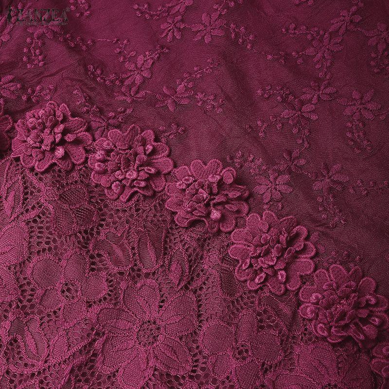 ZANZEA Women Round Neck 3/4 Sleeve Casual Elegant Lace Dress