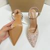 Luxury Pearls Sequined Mesh Women Pumps Sexy Ankle Strap Pointed Toe  Wedding Evening Party High Heels Shoes for Ladies