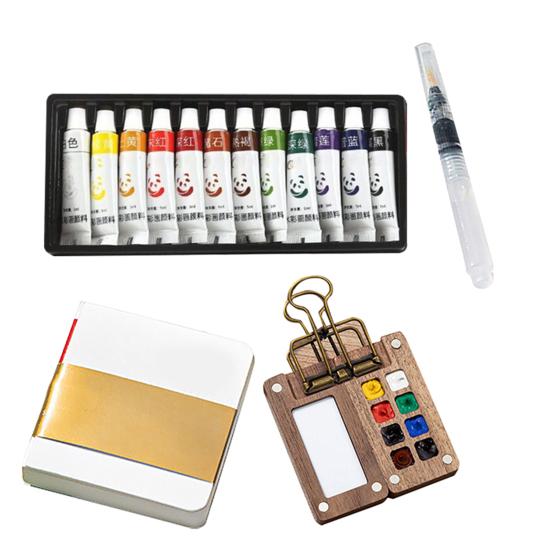 

Watercolor Palette Set Mini Pocket Artist Travel Kit Compact Sketch Board with 8/15 Colors Portable Size Color Mixing Kit C