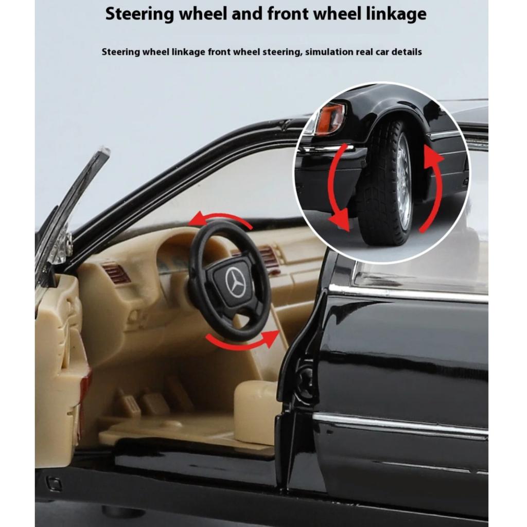 1/24 Scale Mercedes Benz W140 320SEL Classic Limousine Alloy Diecast Model Car Sound &light Desktop Decoration Gift for Friend Present