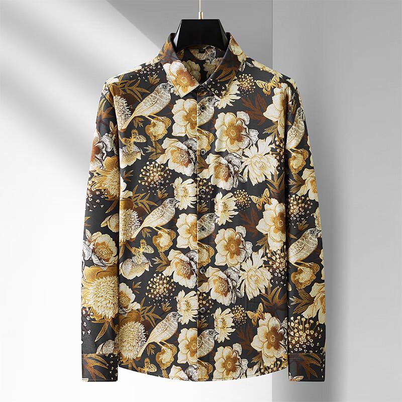 Men's Plus Size Floral Long Sleeve Casual Shirt