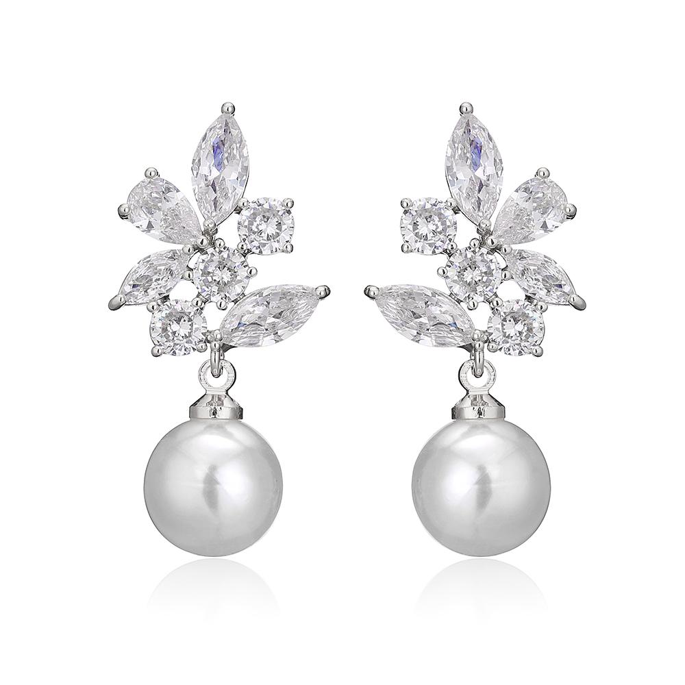 ZAKOL Brand Design Romantic Cubic Zirconia Imitation Pearl Drop Earrings Luxury Wedding Party Jewelry for Women